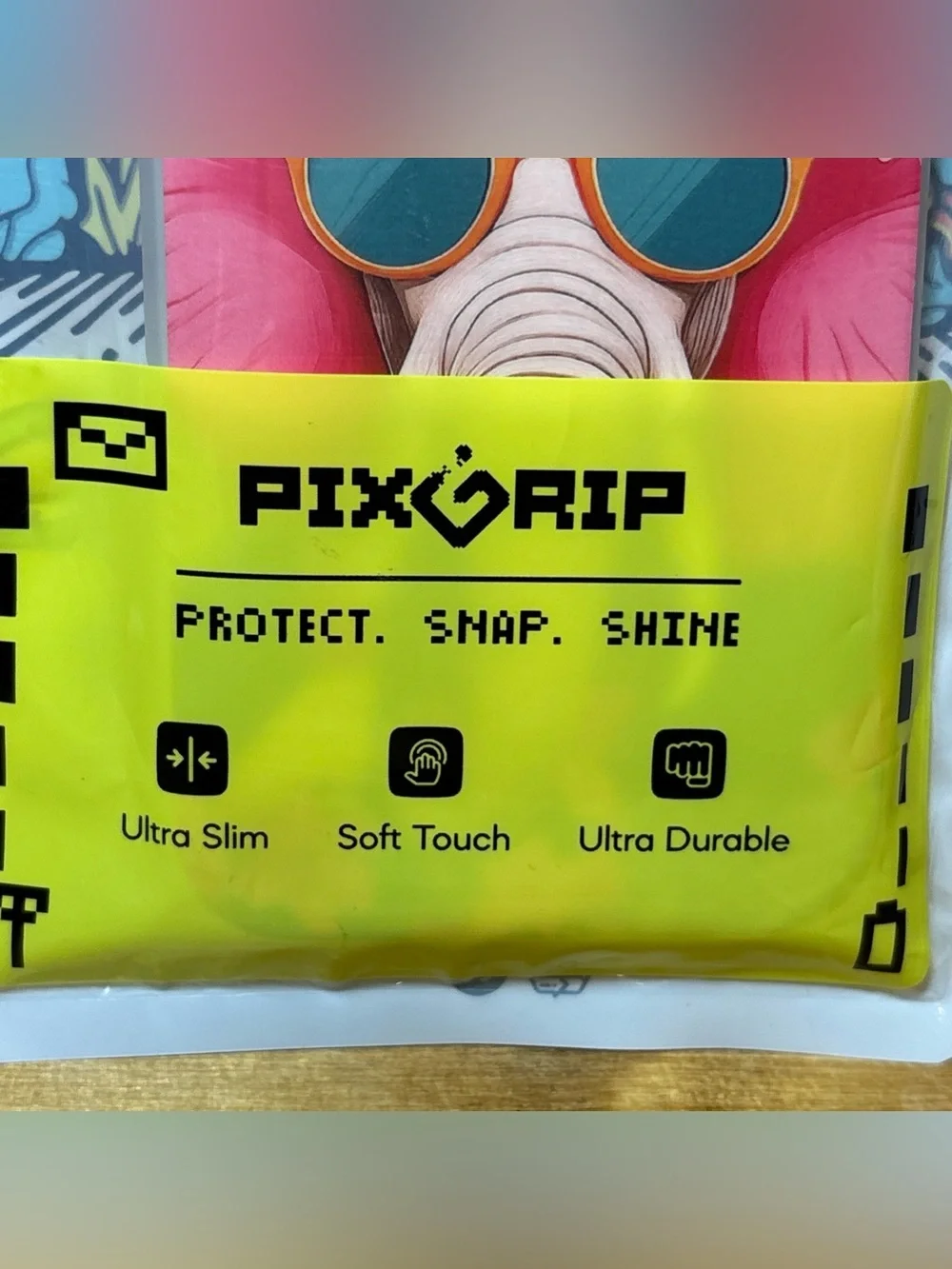 PixGrip Hard Cover Case for Apple iPhone 16 Pro Max Elephant with Glasses theme